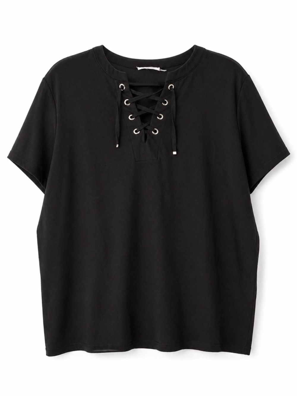 Calvin‎ Klein Black Lace-Up Grommet Front Top Blouse SZ: Large